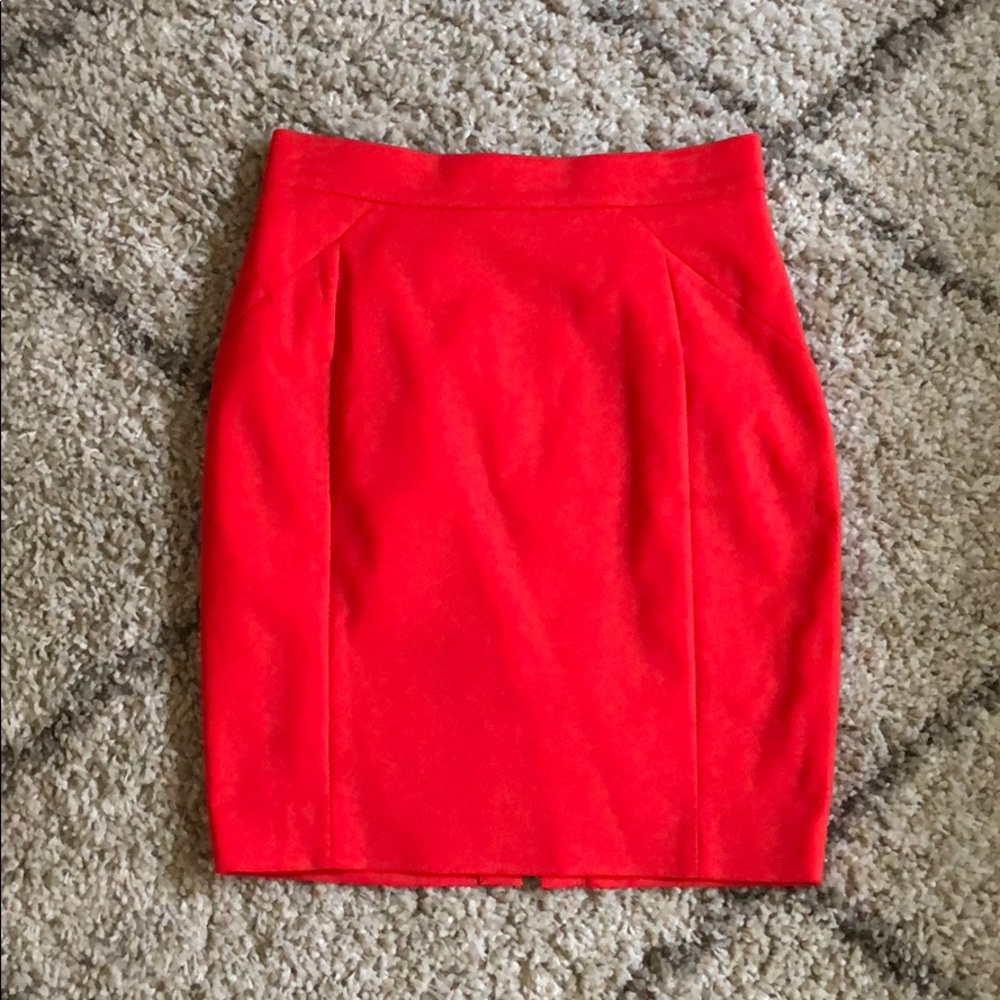 Red mid-length pencil skirt